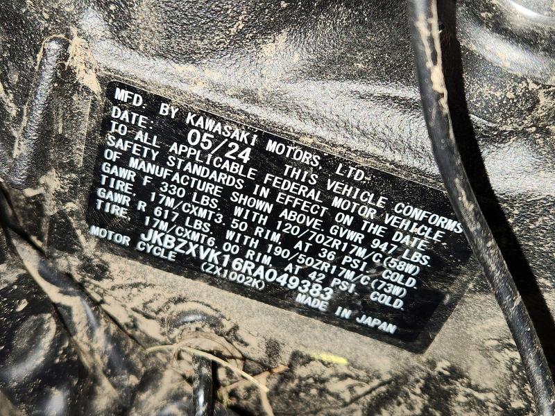 65011466 :رقم المزاد ، JKBZXVK16RA049383 vin ، 2024 Kawasaki Zx1002 مزاد بيع