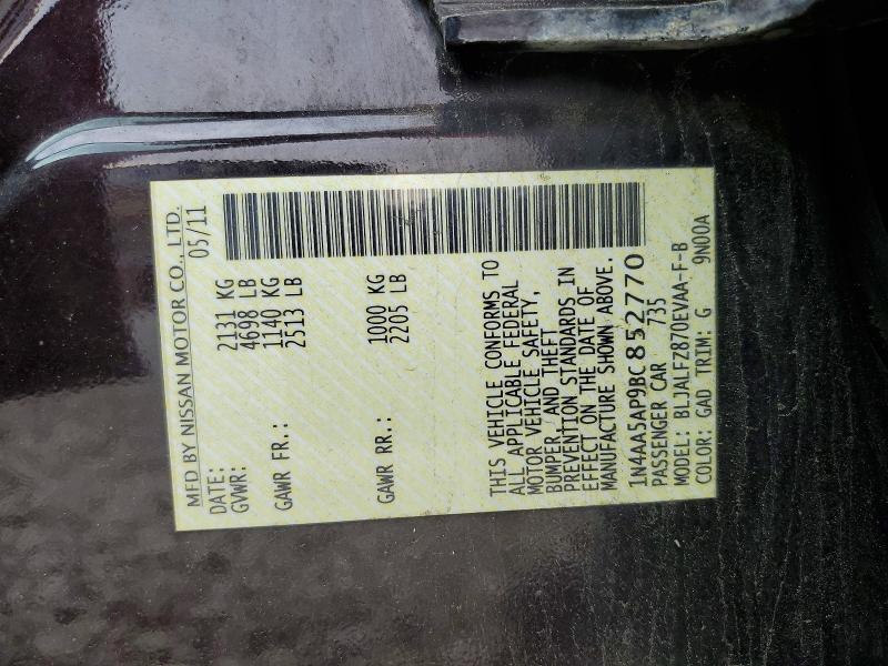 63306296 :رقم المزاد ، 1N4AA5AP9BC852770 vin ، 2011 Nissan Maxima مزاد بيع