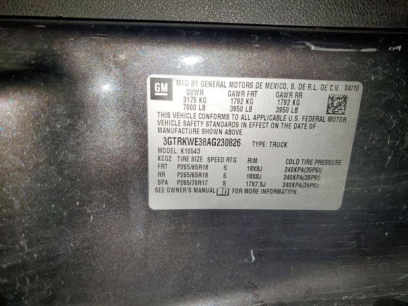 65670496 :رقم المزاد ، 3GTRKWE38AG230826 vin ، 2010 Gmc Sierra مزاد بيع