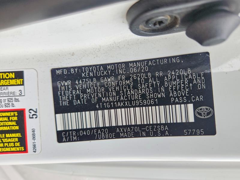 Aukcja sprzedaży 2020 Toyota Camry, vin: 4T1G11AKXLU959061, numer aukcji: 66986816