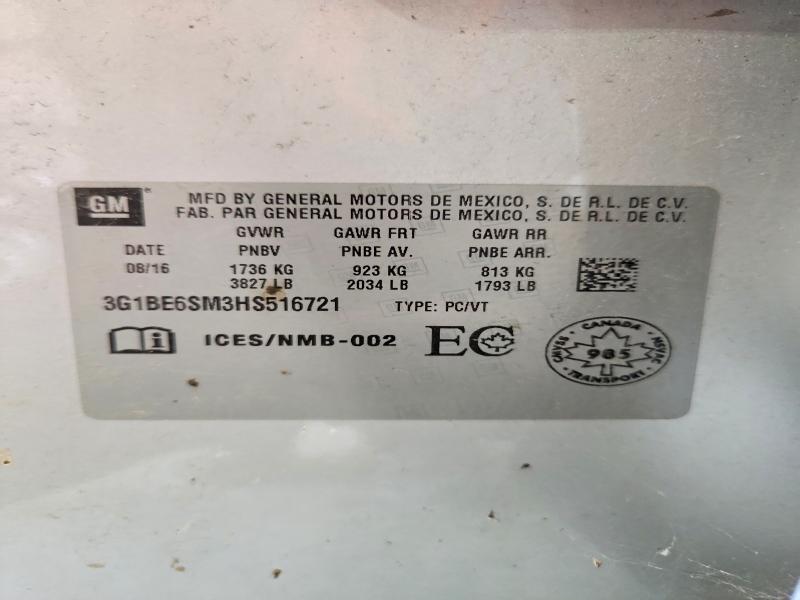 Aukcja sprzedaży 2017 Chevrolet Cruze, vin: 3G1BE6SM3HS516721, numer aukcji: 64748866