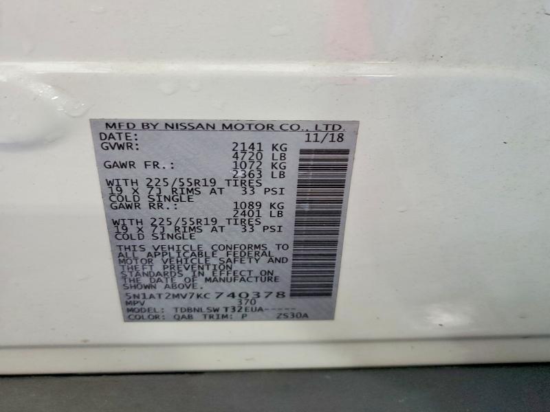 Aukcja sprzedaży 2019 Nissan Rogue, vin: 5N1AT2MV7KC740378, numer aukcji: 64206486