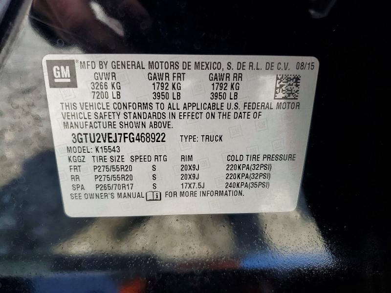 Aukcja sprzedaży 2015 Gmc Sierra, vin: 3GTU2VEJ7FG468922, numer aukcji: 63261696