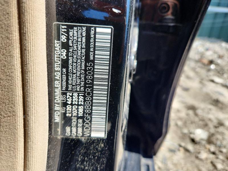 64365466 :رقم المزاد ، WDDGF8BB8CR198035 vin ، 2012 Mercedes-benz C مزاد بيع