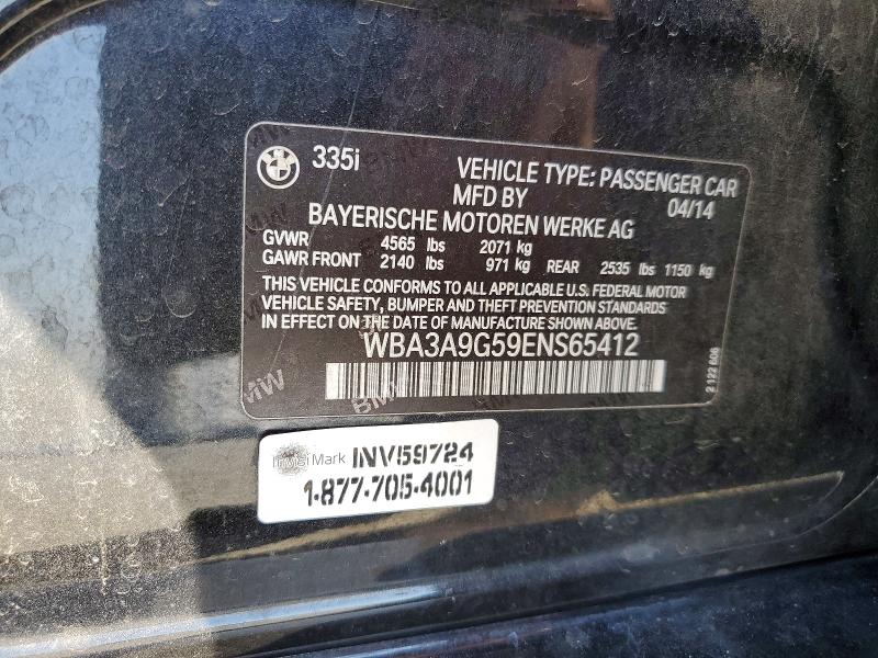 63929446 :رقم المزاد ، WBA3A9G59ENS65412 vin ، 2014 Bmw 335 مزاد بيع
