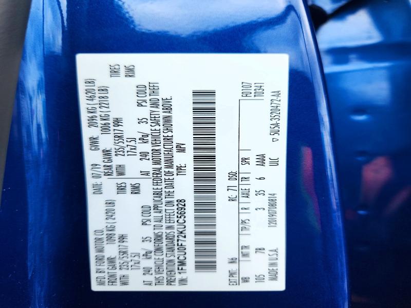 Auction sale of the 2019 Ford Escape, vin: 1FMCU0F72KUC56928, lot number: 66953116