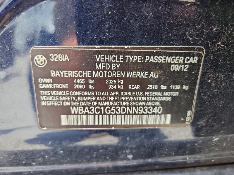 Продаж на аукціоні авто 2013 Bmw 328, vin: WBA3C1G53DNN93340, номер лоту: 61183896