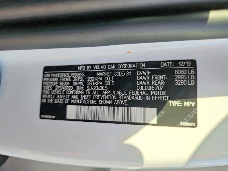 Aukcja sprzedaży 2020 Volvo Xc90, vin: YV4102PK0L1590655, numer aukcji: 64063966