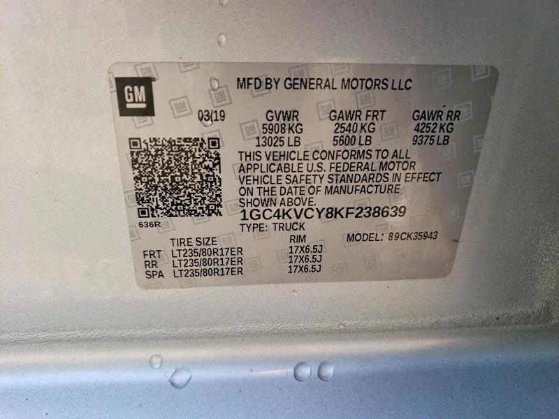 64960726 :رقم المزاد ، 1GC4KVCY8KF238639 vin ، 2019 Chevrolet Silverado مزاد بيع