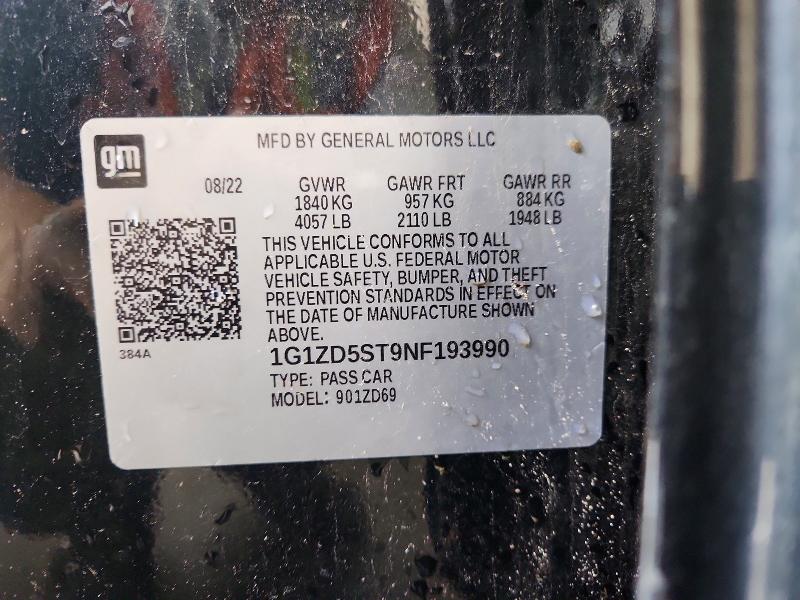 64410726 :رقم المزاد ، 1G1ZD5ST9NF193990 vin ، 2022 Chevrolet Malibu مزاد بيع