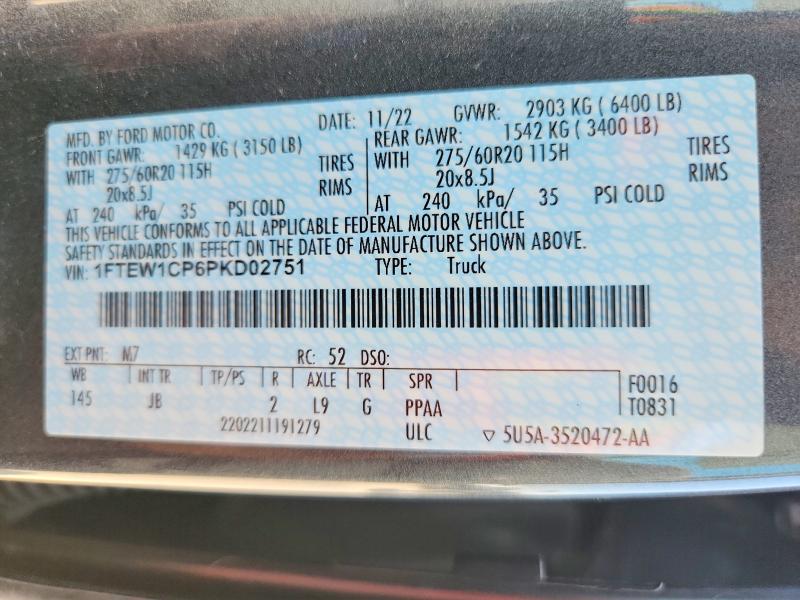 Aukcja sprzedaży 2023 Ford F150, vin: 1FTEW1CP6PKD02751, numer aukcji: 64562846