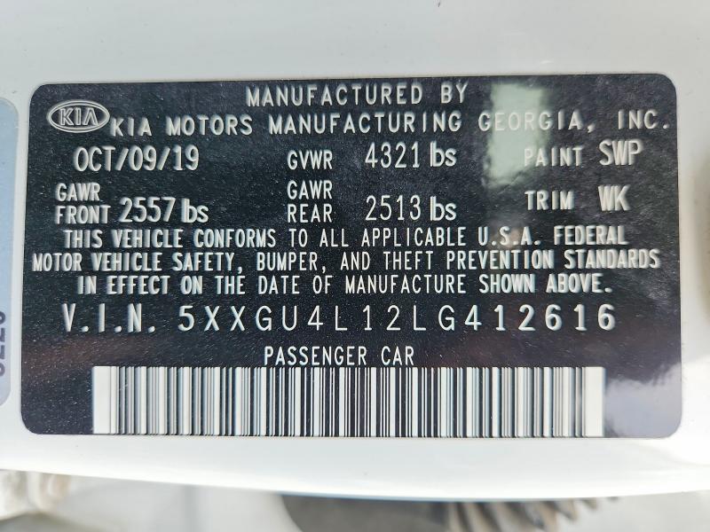 Auction sale of the 2020 Kia Optima, vin: 5XXGU4L12LG412616, lot number: 63237096