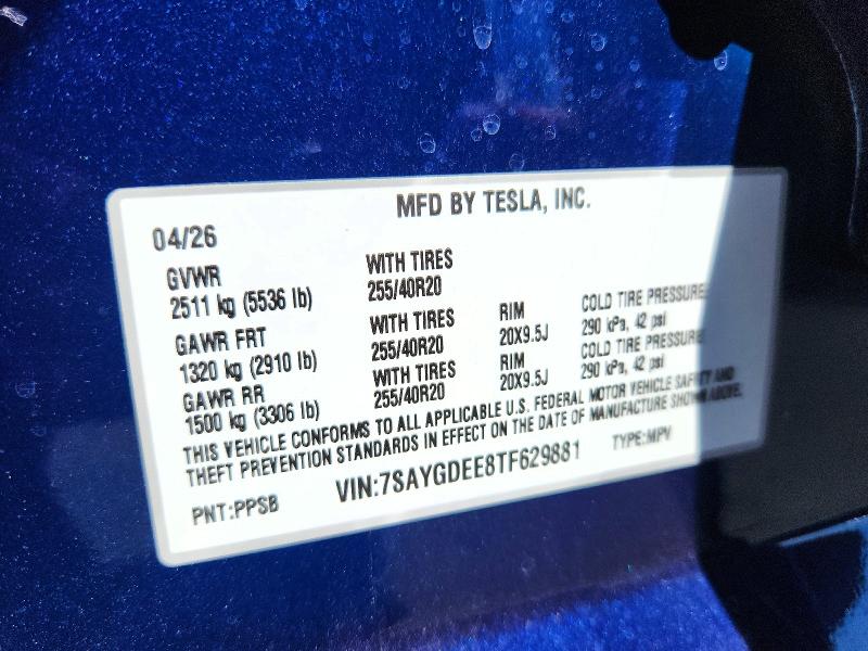 2026 Tesla Model Y მანქანა იყიდება აუქციონზე, vin: 7SAYGDEE8TF629881, აუქციონის ნომერი: 66251996