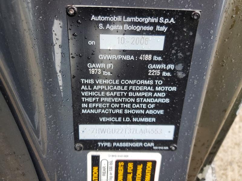 2007 Lamborghini Gallardo მანქანა იყიდება აუქციონზე, vin: ZHWGU22T37LA04553, აუქციონის ნომერი: 66253516