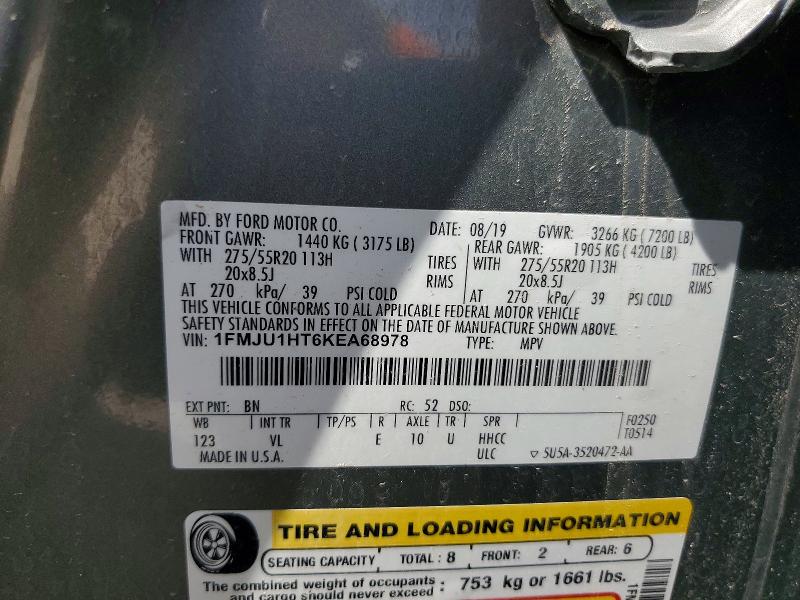 2019 Ford Expedition მანქანა იყიდება აუქციონზე, vin: 1FMJU1HT6KEA68978, აუქციონის ნომერი: 64681516