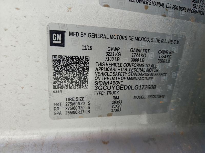65027946 :رقم المزاد ، 3GCUYGED0LG172608 vin ، 2020 Chevrolet Silverado مزاد بيع