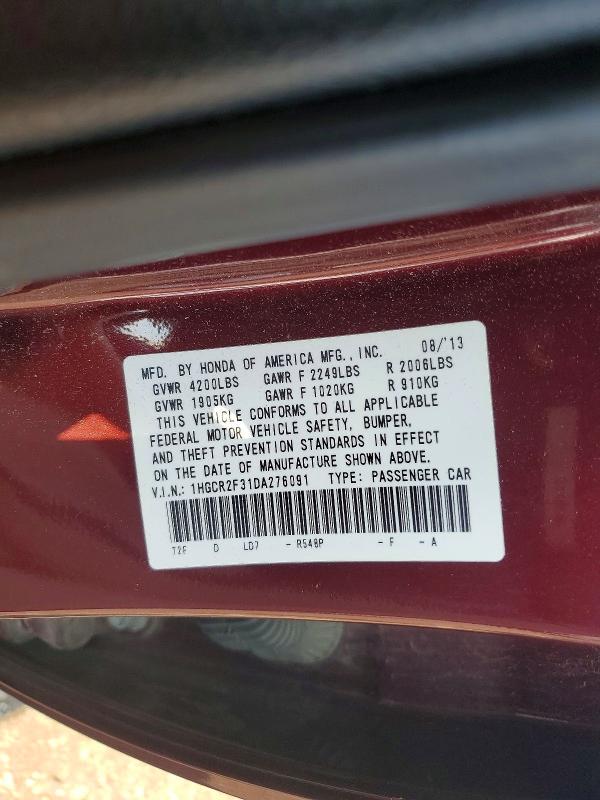 Aukcja sprzedaży 2013 Honda Accord, vin: 1HGCR2F31DA276091, numer aukcji: 62842016