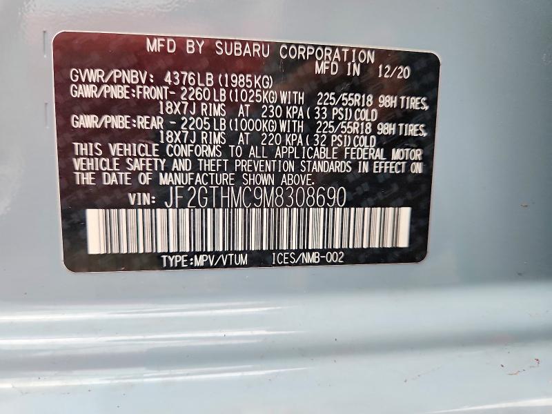 Продаж на аукціоні авто 2021 Subaru Crosstrek, vin: JF2GTHMC9M8308690, номер лоту: 63058156