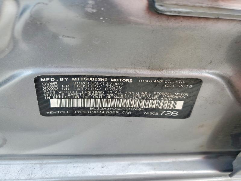 63989426 :رقم المزاد ، ML32A3HJ5LH002484 vin ، 2020 Mitsubishi Mirage مزاد بيع
