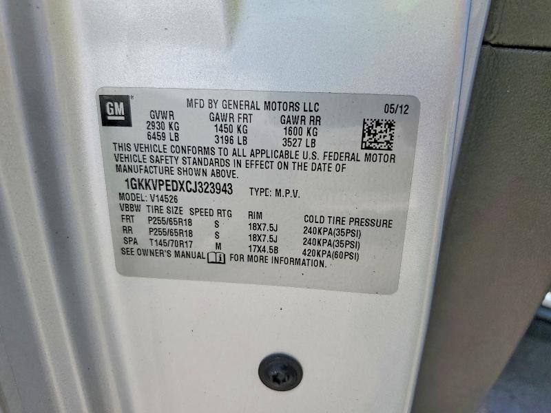 2012 Gmc Acadia მანქანა იყიდება აუქციონზე, vin: 1GKKVPEDXCJ323943, აუქციონის ნომერი: 64409616