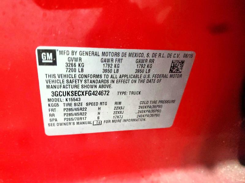 Aukcja sprzedaży 2015 Chevrolet Silverado, vin: 3GCUKSECXFG424672, numer aukcji: 64232876