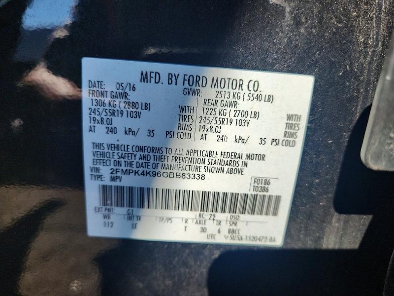 63466296 :رقم المزاد ، 2FMPK4K96GBB83338 vin ، 2016 Ford Edge مزاد بيع