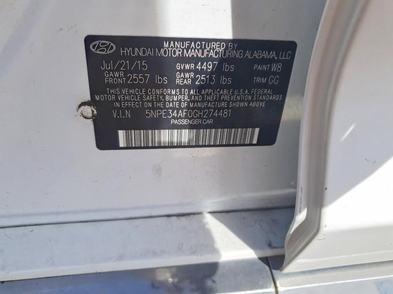 67136766 :رقم المزاد ، 5NPE34AF0GH274481 vin ، 2016 Hyundai Sonata مزاد بيع