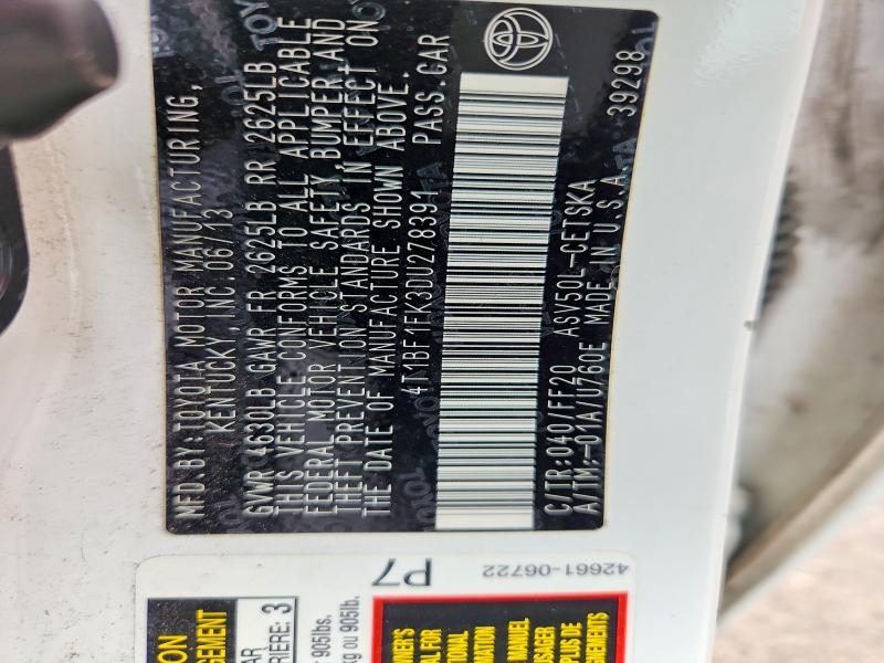Продажа на аукционе авто 2013 Toyota Camry, vin: 4T1BF1FK3DU278391, номер лота: 65928246