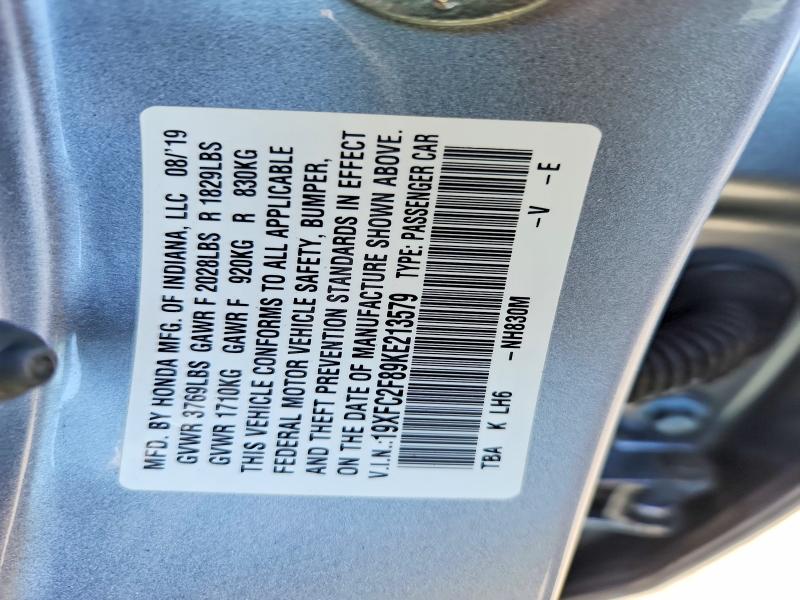 Aukcja sprzedaży 2019 Honda Civic, vin: 19XFC2F89KE213579, numer aukcji: 63888376