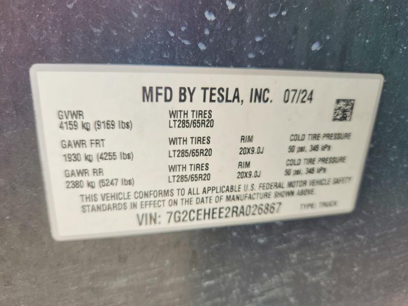 63858986 :رقم المزاد ، 7G2CEHEE2RA026867 vin ، 2024 Tesla Cybertruck مزاد بيع