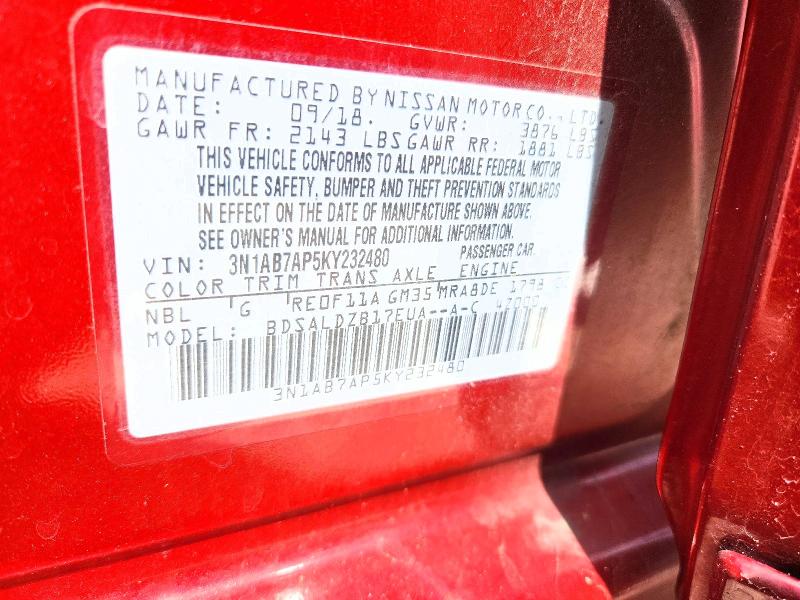 Продажа на аукционе авто 2019 Nissan Sentra, vin: 3N1AB7AP5KY232480, номер лота: 64030096