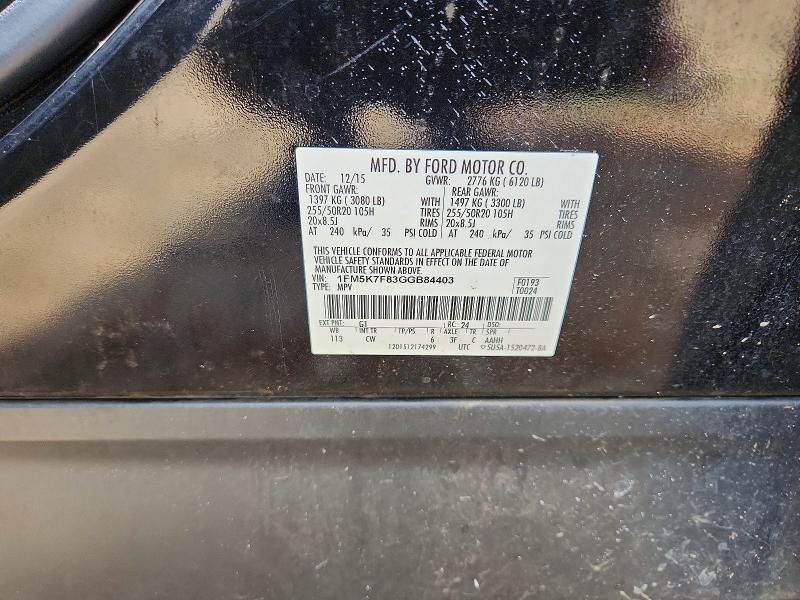 Aukcja sprzedaży 2016 Ford Explorer, vin: 1FM5K7F83GGB84403, numer aukcji: 64297316