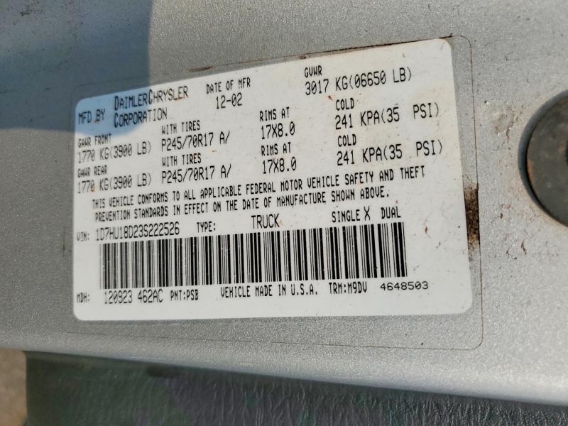 Aukcja sprzedaży 2003 Dodge Ram 1500, vin: 1D7HU18D23S222526, numer aukcji: 63730026