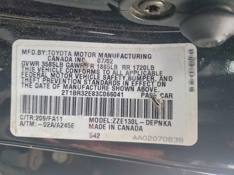 Продажа на аукционе авто 2003 Toyota Corolla, vin: 2T1BR32E83C066041, номер лота: 63943356
