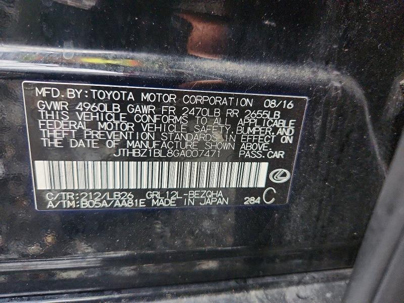 Aukcja sprzedaży 2016 Lexus Gs 350, vin: JTHBZ1BL8GA007471, numer aukcji: 64490056