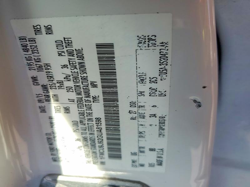 Aukcja sprzedaży 2016 Ford Escape, vin: 1FMCU9J92GUA81598, numer aukcji: 66973036