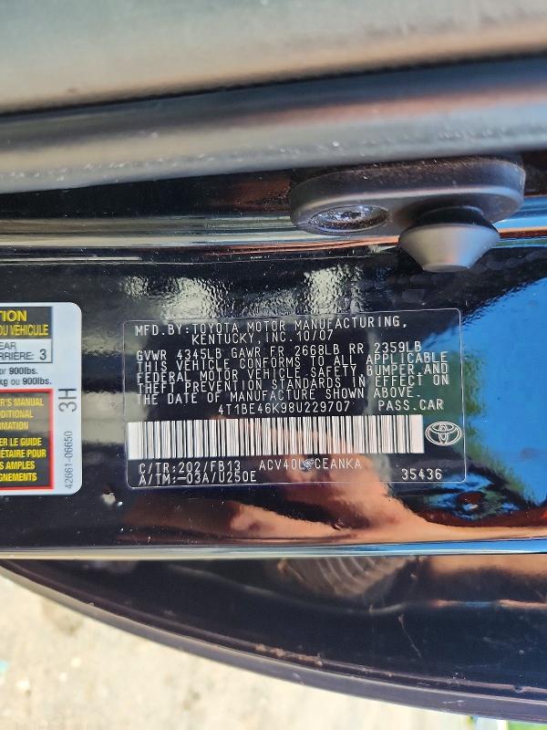63904706 :رقم المزاد ، 4T1BE46K98U229707 vin ، 2008 Toyota Camry مزاد بيع