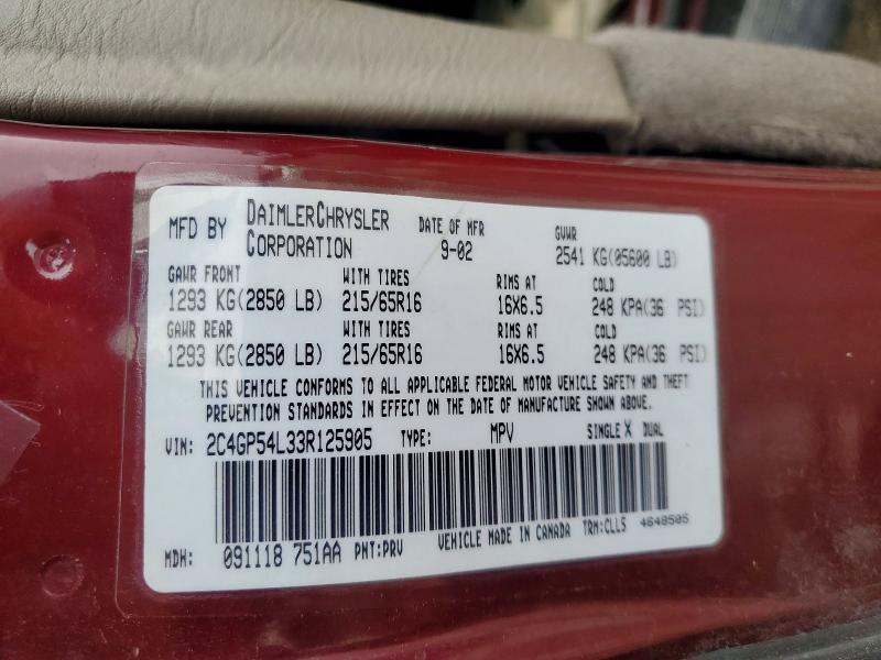 Продажа на аукционе авто 2003 Chrysler Town & Country, vin: 2C4GP54L33R125905, номер лота: 64059736