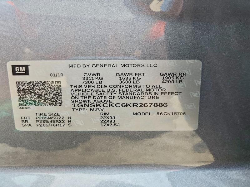 Aukcja sprzedaży 2019 Chevrolet Tahoe, vin: 1GNSKCKC6KR267886, numer aukcji: 65096346