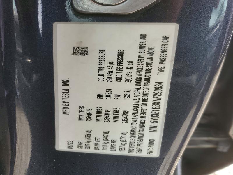 65392166 :رقم المزاد ، 5YJ3E1EBXNF290934 vin ، 2022 Tesla Model 3 مزاد بيع