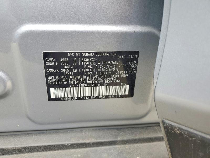Aukcja sprzedaży 2019 Subaru Outback, vin: 4S4BSANC5K3291149, numer aukcji: 99518895