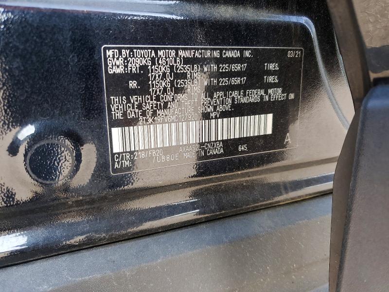 2021 Toyota Rav4 მანქანა იყიდება აუქციონზე, vin: 2T3K1RFV6MC127920, აუქციონის ნომერი: 65702736