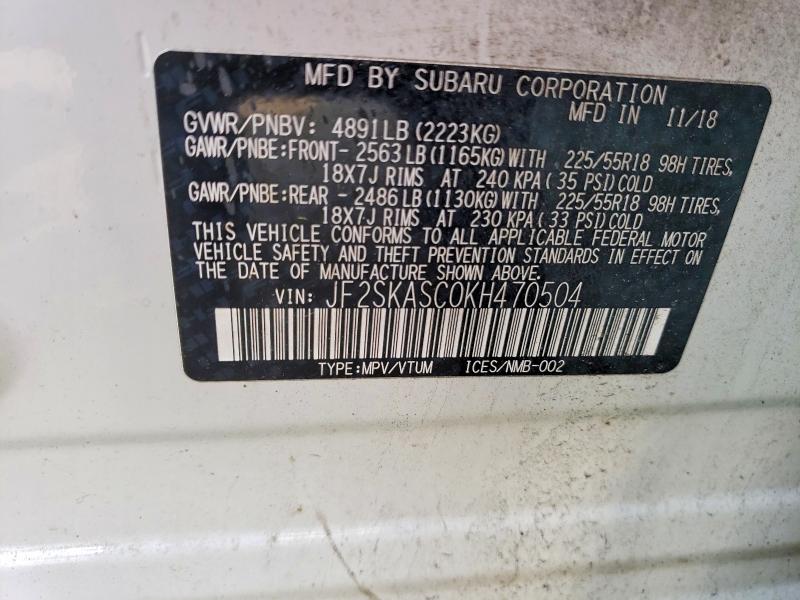 Продажа на аукционе авто 2019 Subaru Forester, vin: JF2SKASC0KH470504, номер лота: 64803276