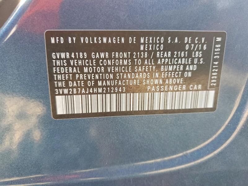 Продажа на аукционе авто 2017 Volkswagen Jetta, vin: 3VW2B7AJ4HM212943, номер лота: 65694546