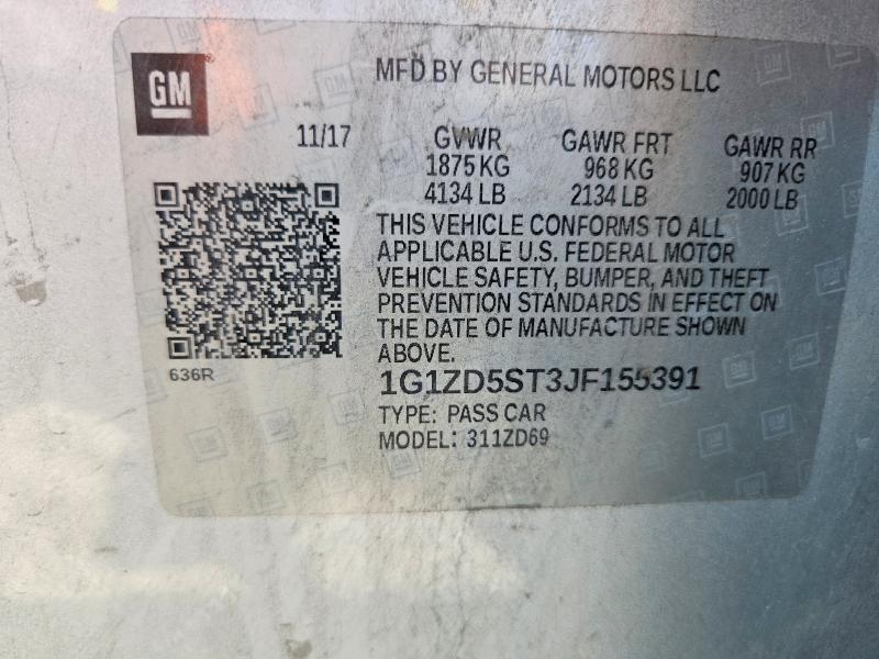 2018 Chevrolet Malibu მანქანა იყიდება აუქციონზე, vin: 1G1ZD5ST3JF155391, აუქციონის ნომერი: 63991316