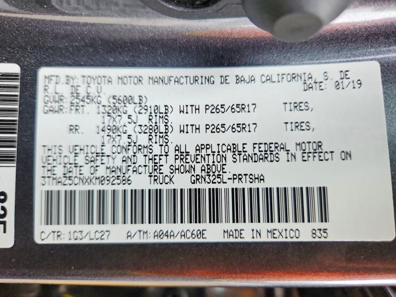 Aukcja sprzedaży 2019 Toyota Tacoma, vin: 3TMAZ5CNXKM092586, numer aukcji: 66144706