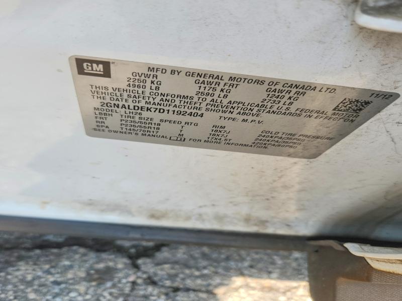 2013 Chevrolet Equinox მანქანა იყიდება აუქციონზე, vin: 2GNALDEK7D1192404, აუქციონის ნომერი: 65154076