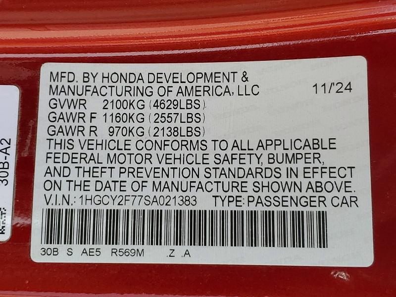 65002736 :رقم المزاد ، 1HGCY2F77SA021383 vin ، 2025 Honda Accord مزاد بيع