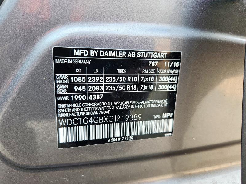 Aukcja sprzedaży 2016 Mercedes-benz Gla, vin: WDCTG4GBXGJ219389, numer aukcji: 63445416
