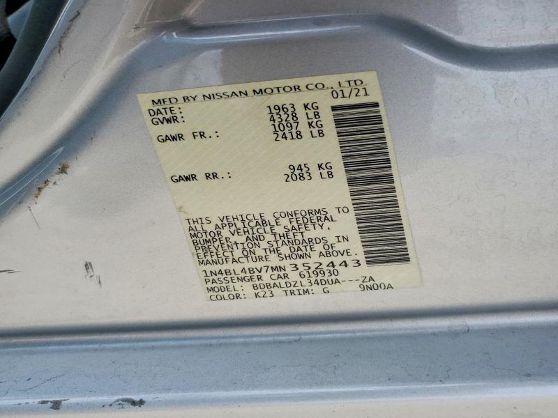 Aukcja sprzedaży 2021 Nissan Altima, vin: 1N4BL4BV7MN352443, numer aukcji: 66760146
